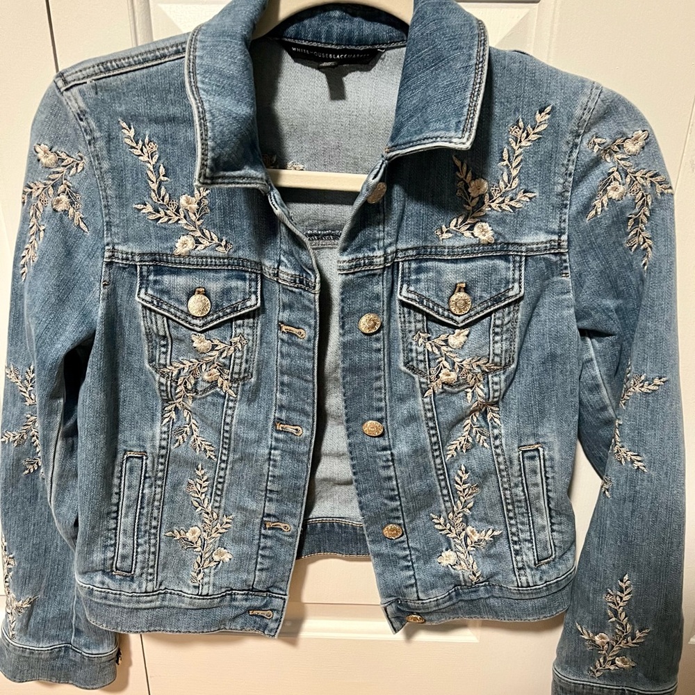 White House Black Market denim embroidered jacket